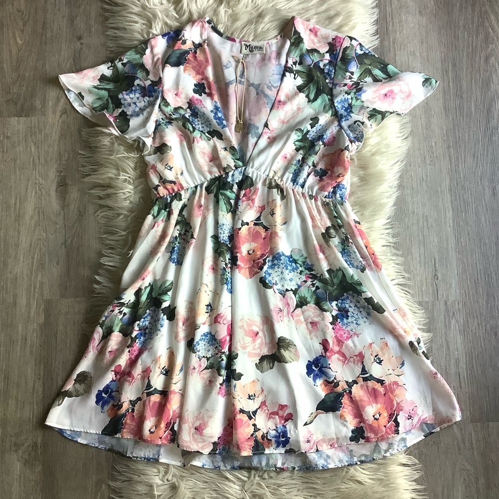 NWOT Show Me Your Mumu floral tunic blouse v neck butterfly sleeves XS